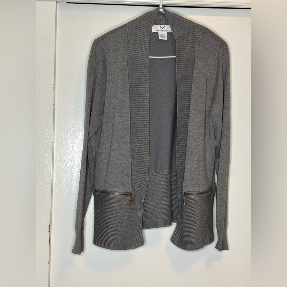 Magaschoni Charcoal Open Cardigan with Zipper Pockets